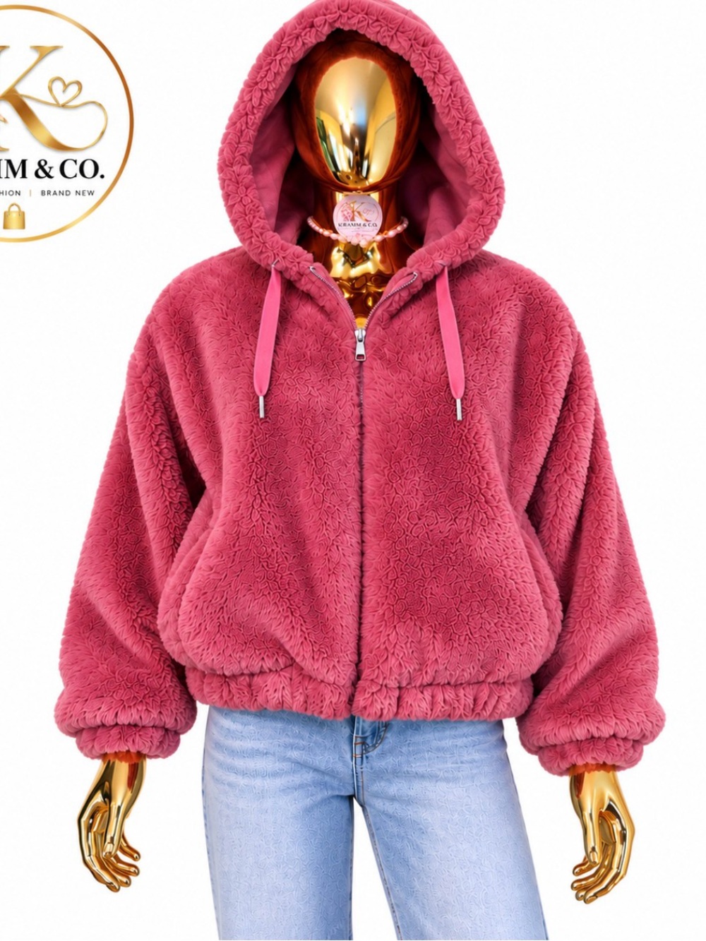 Time and Tru Plush Hooded Jacket in Dusty Rose